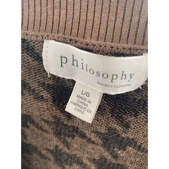 Philosophy Women’s Cropped Sweater Sz L Houndstooth Long Sleeves Beige - Picture 3 of 4